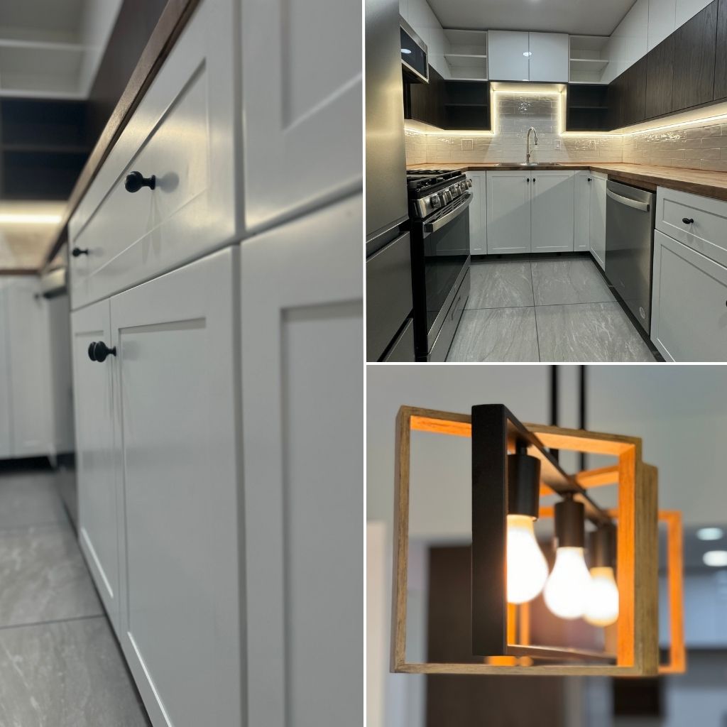 kitchen remodeling collage showing renovation process in Naperville Illinois